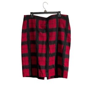 Talbots Wool Blend Skirt Size 16 Red Black Buffalo Plaid Lined Straight Pencil